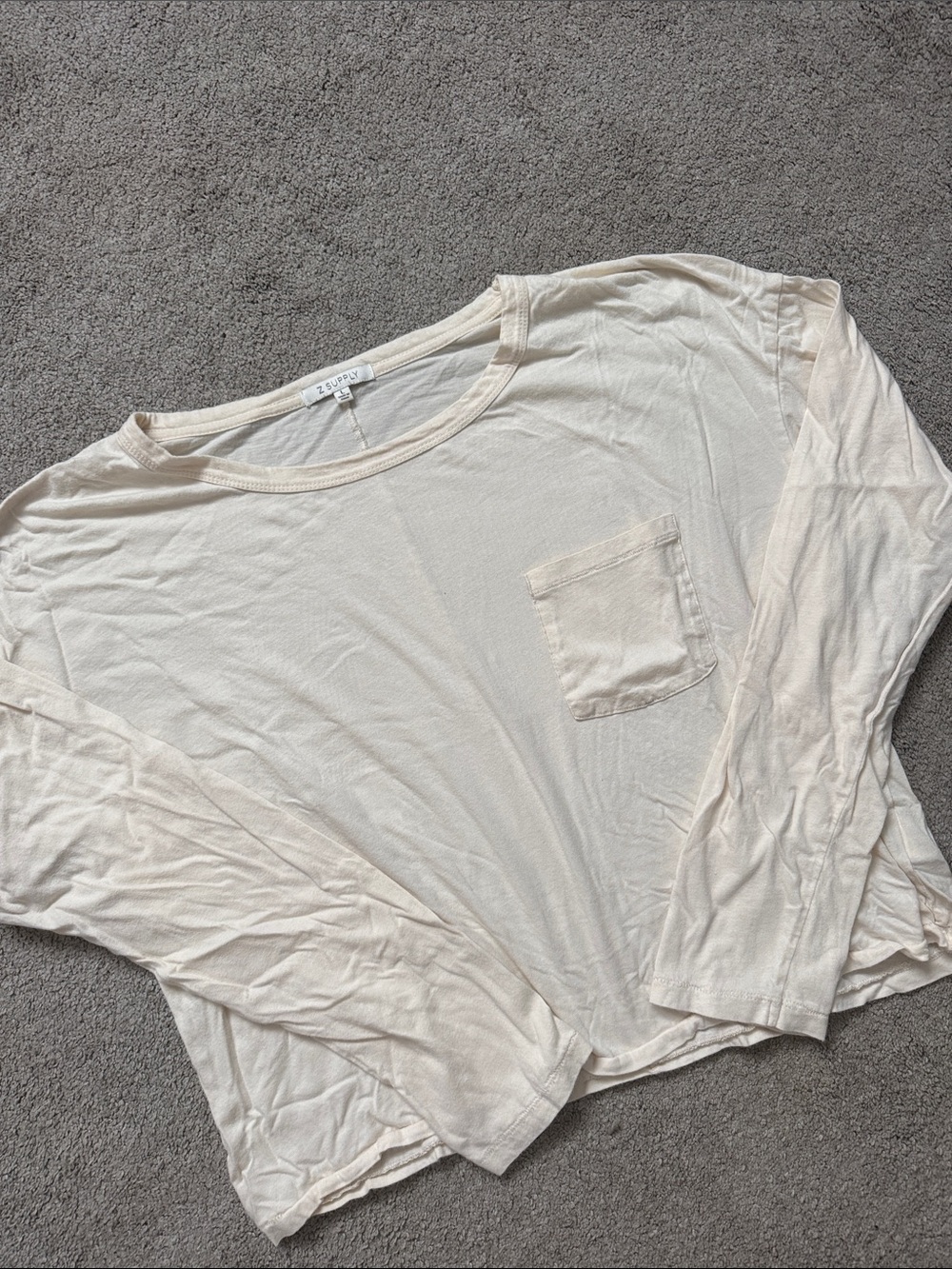 Z Supply Cream Long Sleeve Pocket Tee